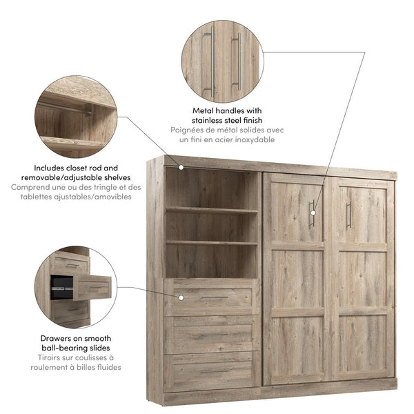 Lit escamotable double et étagère avec tiroirs (95L)