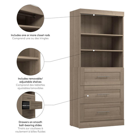 Contemporary Closet System with Drawers, 36W x 19D