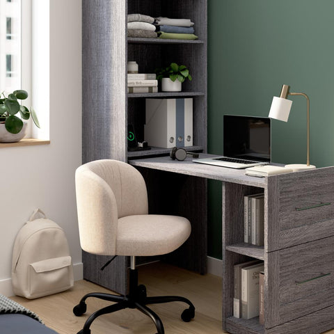 25W Pull-Out Desk Cabinet with Shelves and Hidden Storage