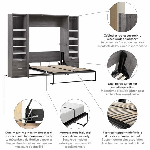 Lit escamotable double avec 2 organisateurs de garde-robe avec tiroirs (99L)