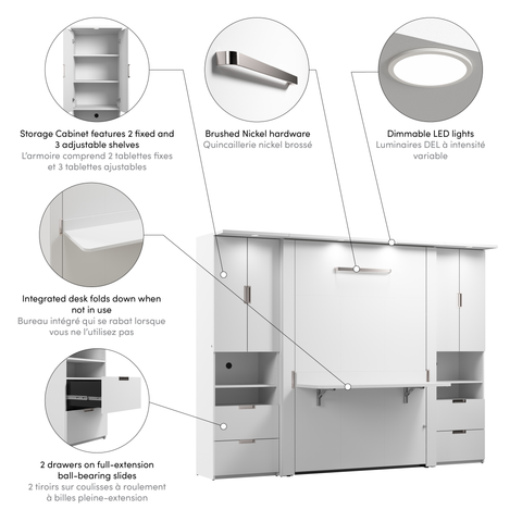Lit escamotable double avec bureau et 2 armoires (107L)