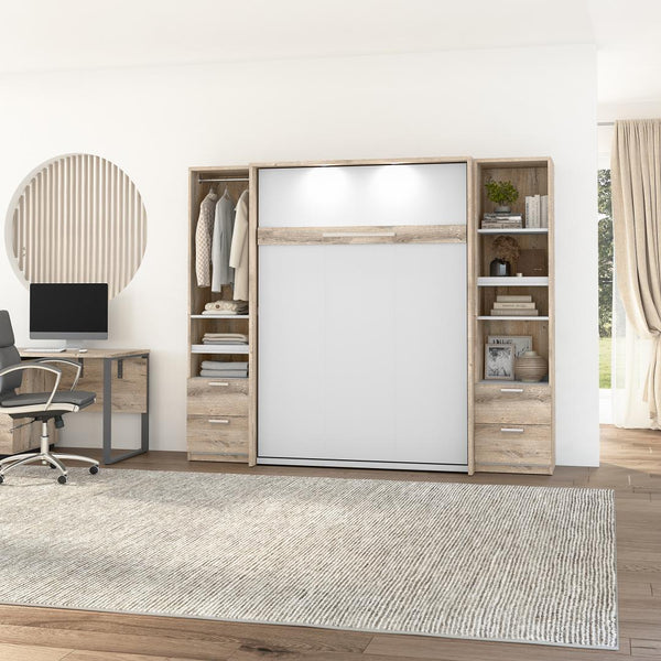 Lit escamotable double avec 2 organisateurs de garde-robe avec tiroirs (99L)