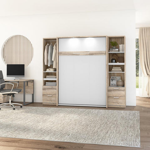 Lit escamotable double avec 2 organisateurs de garde-robe avec tiroirs (99L)