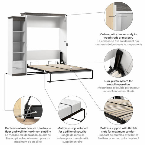 Queen Murphy Bed with Shelves and Drawers (87W)