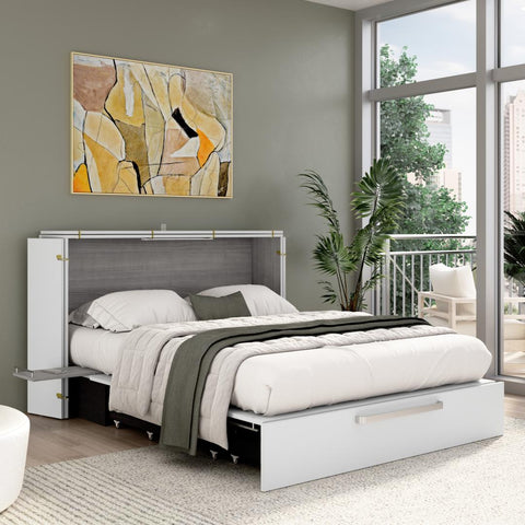 63W Queen Murphy Cabinet Bed with Pullout Drawer and Mattress