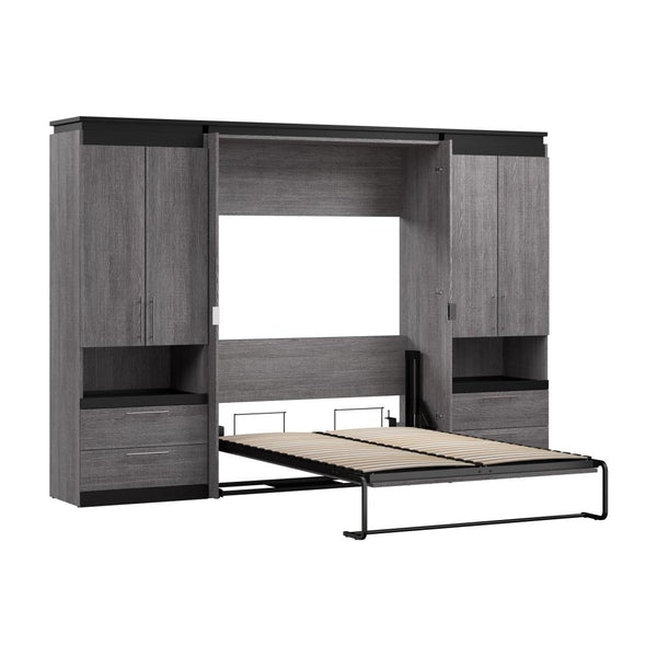 Lit escamotable double avec armoires et tablettes coulissantes (120L)