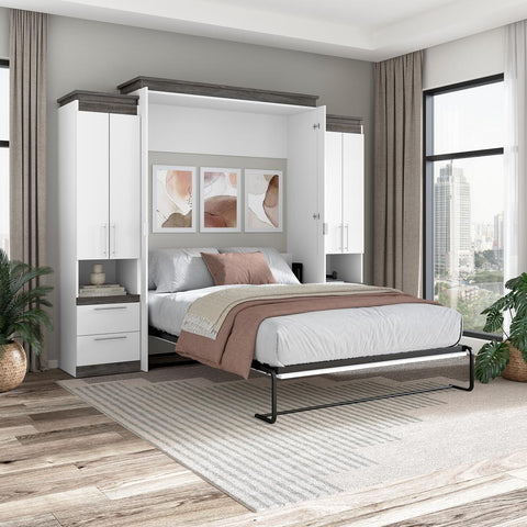Queen Murphy Bed with Storage Cabinets and Pull-Out Shelves (106W)