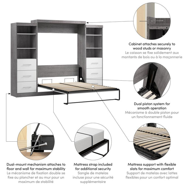Grand lit escamotable et 2 organisateurs de garde-robe avec tiroirs (115L)