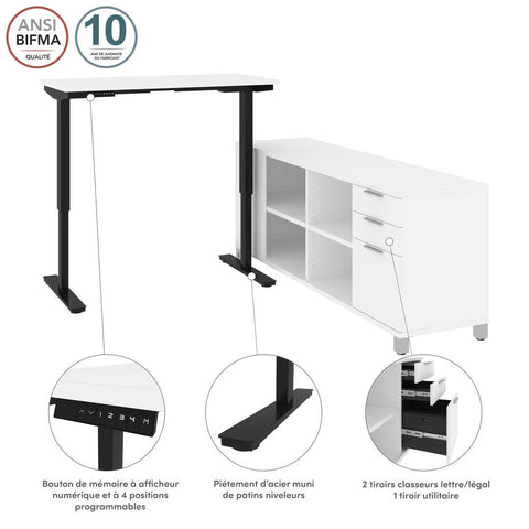 Bureau assis-debout en L 72L