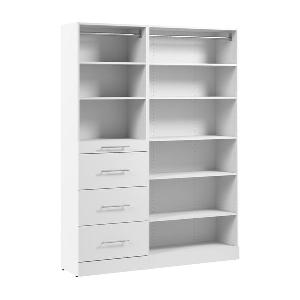 Modular Closet System with Shelves & Drawers & Clothing Rods, Slab Style, 61W x 16D