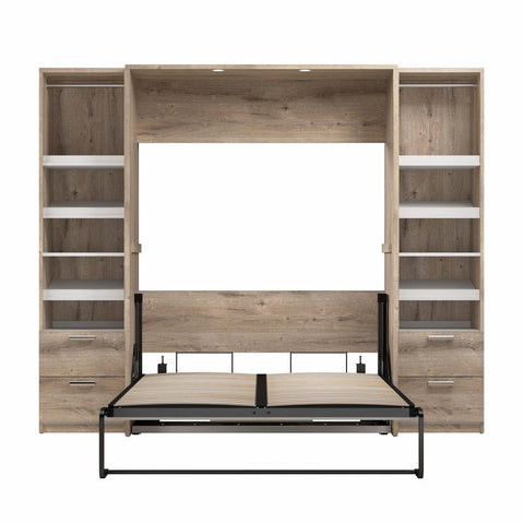 Lit escamotable double avec 2 organisateurs de garde-robe avec tiroirs (99L)