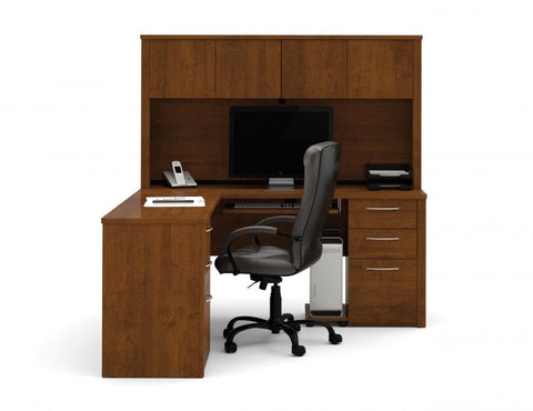 Bureau en L avec deux caissons et une huche