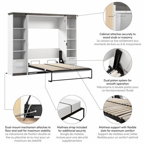 Lit escamotable double avec tablettes et tiroirs (100L)