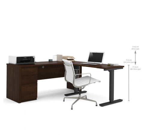 Bureau assis-debout en L 72L avec caisson