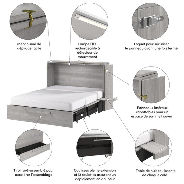 57W Full Murphy Cabinet Bed with Pullout Drawer and Mattress