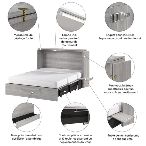 57W Full Murphy Cabinet Bed with Pullout Drawer and Mattress