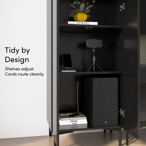 94W Modular Entertainment Center with TV Stand, Tall Storage Cabinet, and Small Wall Panel