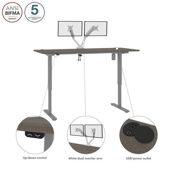 Bureau assis-debout 72L x 30P avec support double pour moniteurs