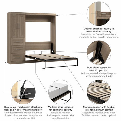 Full Murphy Bed with Closet Organizer with Drawers (84W)
