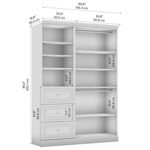 Traditional Closet System with Shelves, Drawers & Clothing Rods, 61W x 20D