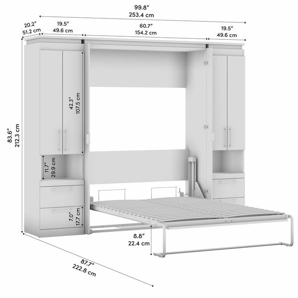 Lit escamotable double avec armoires et tablettes coulissantes (100L)