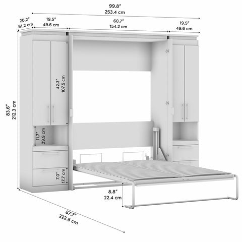 Lit escamotable double avec armoires et tablettes coulissantes (100L)