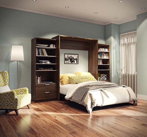 Grand lit escamotable avec 2 organisateurs de garde-robe avec tiroirs (125L)