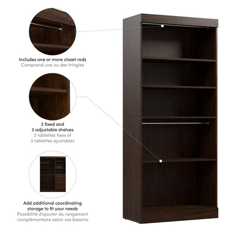 Contemporary Closet System with Shelves & Clothing Rods, 36W x 19D