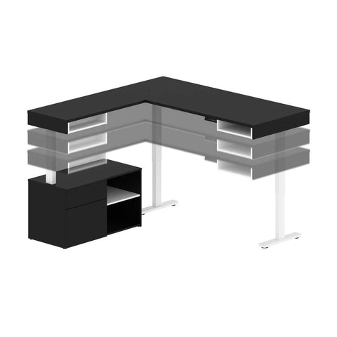 Bureau assis-debout en L 72L avec crédence