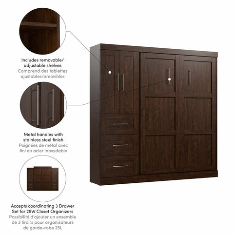Lit escamotable double avec organisateur de garde-robe avec tiroirs (84L)