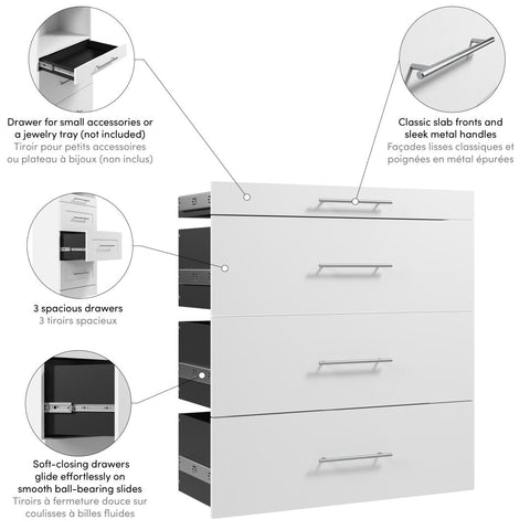 Ensemble de 4 tiroirs lisses pour organisateur de garde-robe modulaire pour walk-in ou placard avec tablettes 36L x 16P Florence