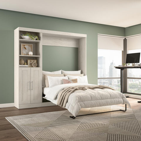 Lit escamotable double et organisateur de garde-robe avec portes (84L)