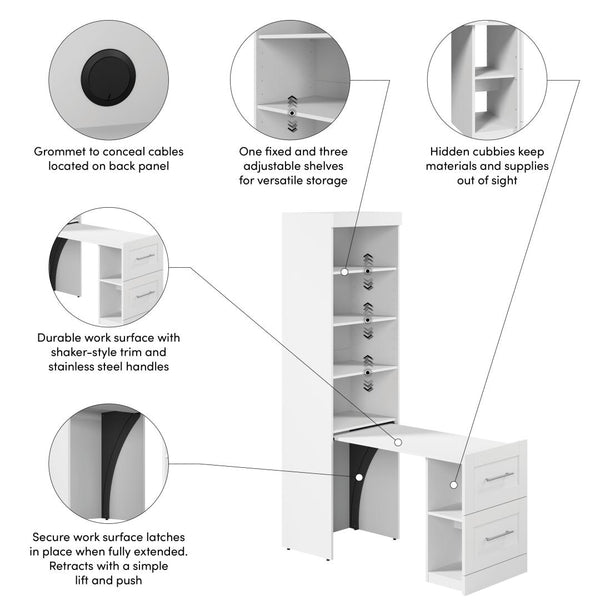 25W Pull-Out Desk Cabinet with Shelves and Hidden Storage
