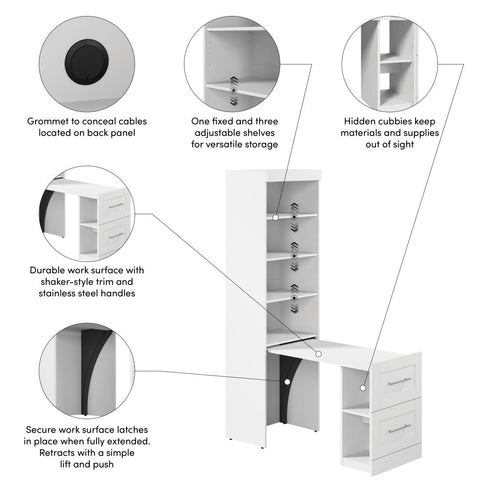 25W Pull-Out Desk Cabinet with Shelves and Hidden Storage