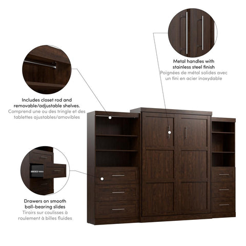 Queen Murphy Bed and 2 Shelving Units with Drawers (126W)