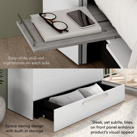 57W Full Murphy Cabinet Bed with Pullout Drawer and Mattress