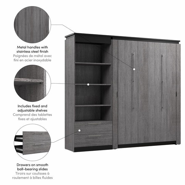 Lit escamotable double avec tablettes et tiroirs (91L)