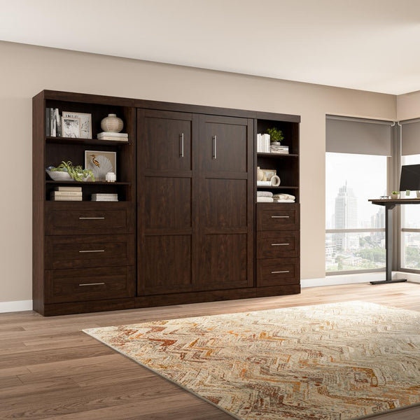 Lit escamotable double et 2 étagères avec tiroirs (120L)