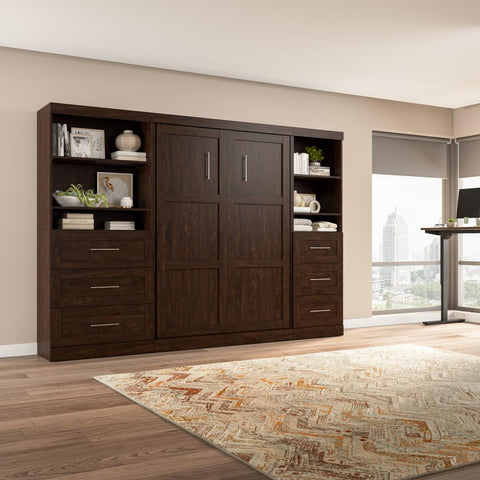 Lit escamotable double et 2 étagères avec tiroirs (120L)