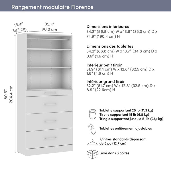 Modular Closet System with Shelves, Drawers & Clothing Rod, Slab Style, 36W x 16D