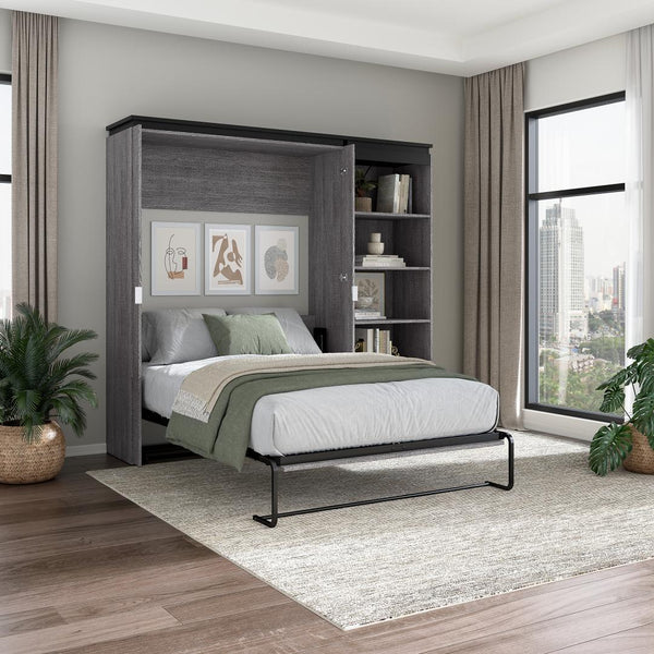 Lit escamotable double avec tablettes et tiroirs (91L)