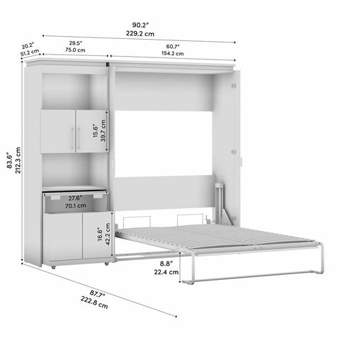 Lit escamotable double avec armoire et bureau rétractable (91L)