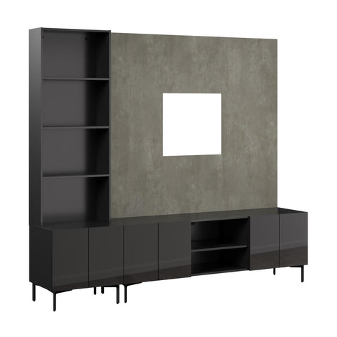 94W Modular Entertainment Center with TV Stand, Storage Cabinet, Hutch, and Small Wall Panel