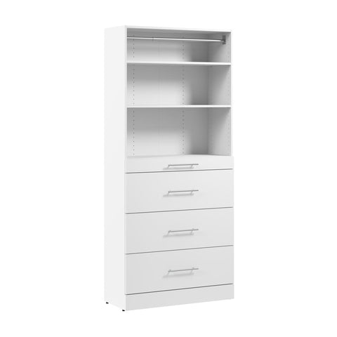 Organisateur de garde-robe modulaire pour walk-in ou placard avec tablettes et 4 tiroirs 36L x 16P, style épuré