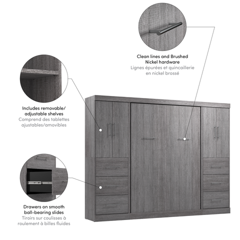 Lit escamotable double avec 2 armoires-penderies (109L)