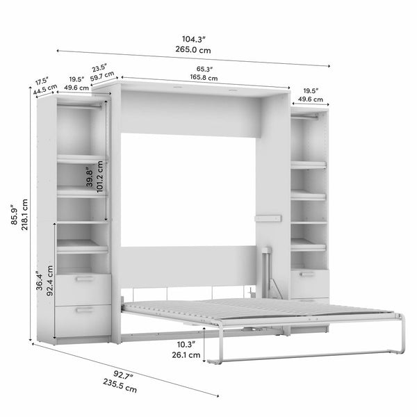 Grand lit escamotable et 2 organisateurs de garde-robe avec tiroirs (105L)