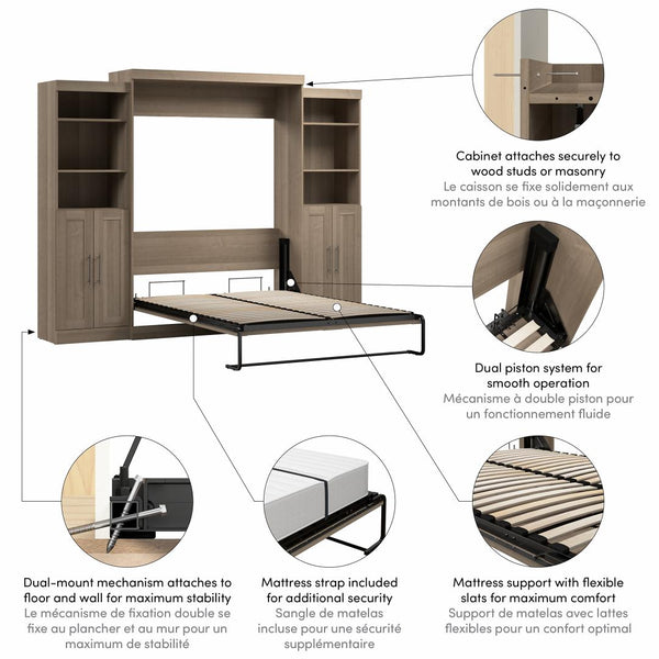 Grand lit escamotable avec organisateurs de garde-robe (115L)