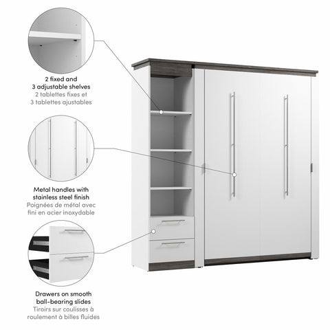 Lit escamotable double avec tablettes et tiroirs (81L)