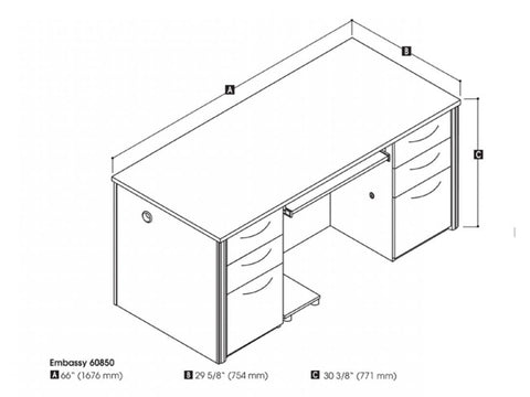 Bureau de direction 66L avec deux caissons