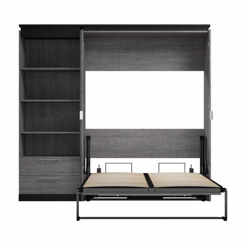 Lit escamotable double avec tablettes et tiroirs (91L)